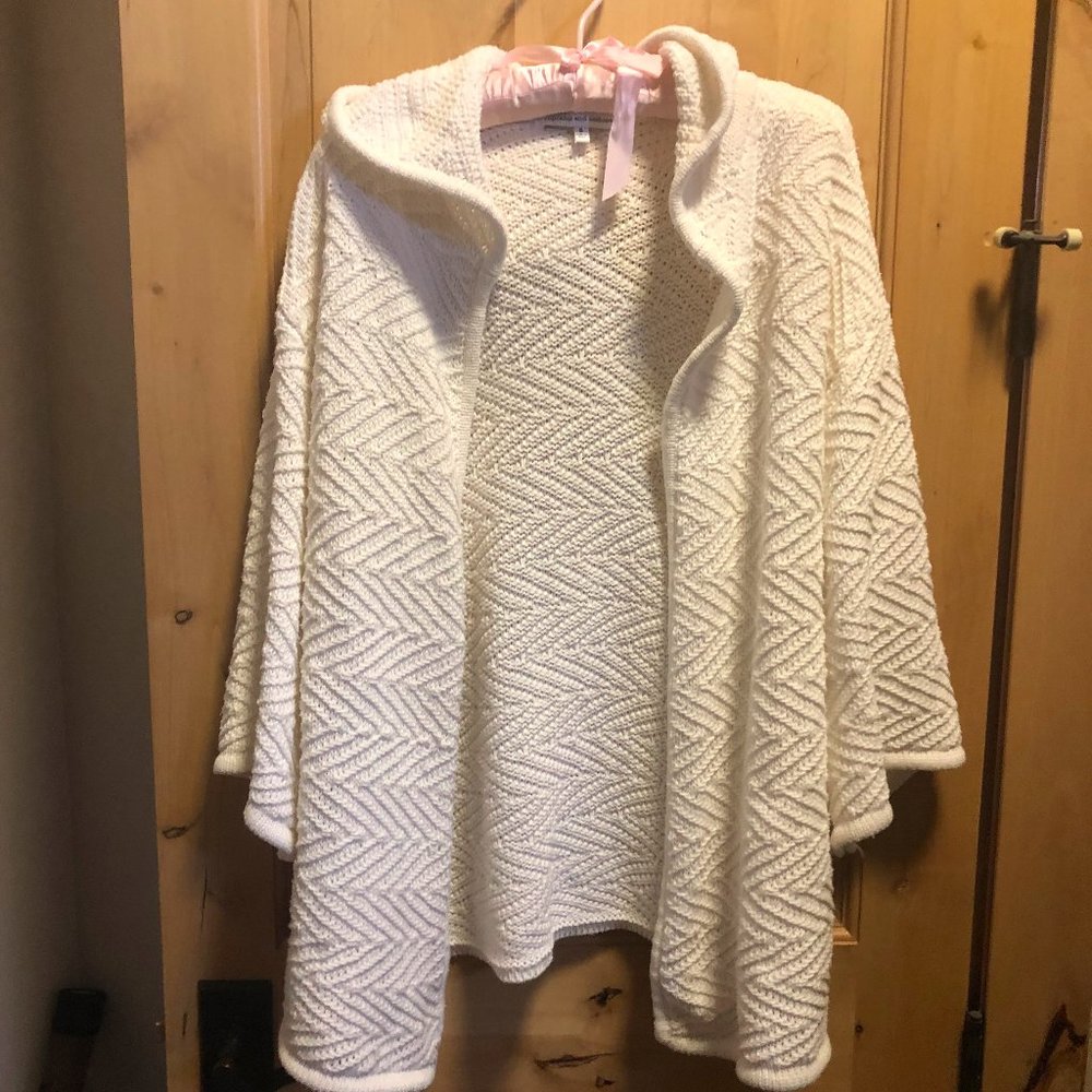 Mid-length ivory knit cardigan sweater - S/M